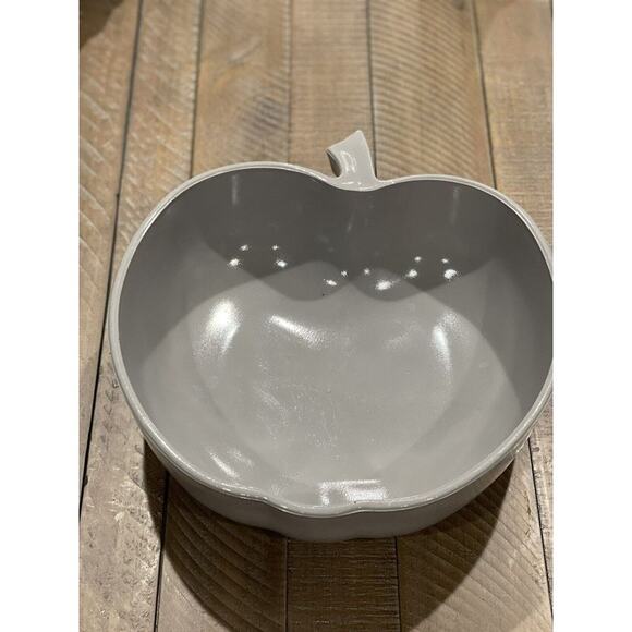 Grey Milk Glass Apple Shaped Serving Bowl Dish W/ Embossed Floral Design *Unique - Picture 2 of 5